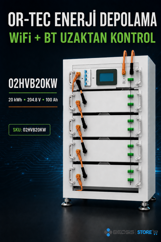 OR-TEC WİFİ ve BT ile UZAKTAN KONTROL 02HVB20KW 20 kWh 204.8V 100Ah Yüksek Voltaj Enerji Depolama