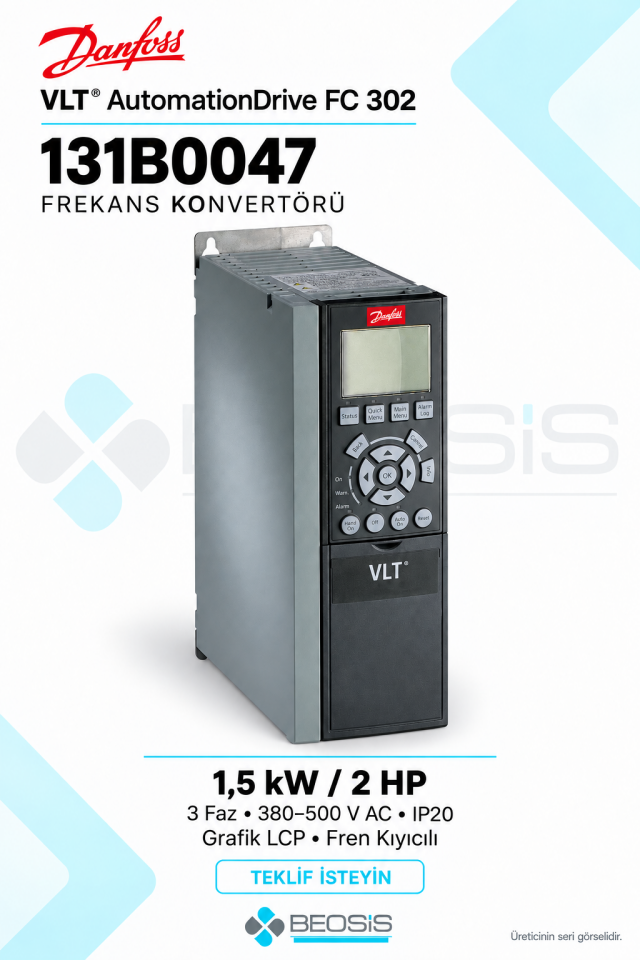 Danfoss 131B0047 VLT AutomationDrive FC 302 1,5 kW 380–500 V IP20 Grafik Panelli Motor Hız Kontrol Cihazı