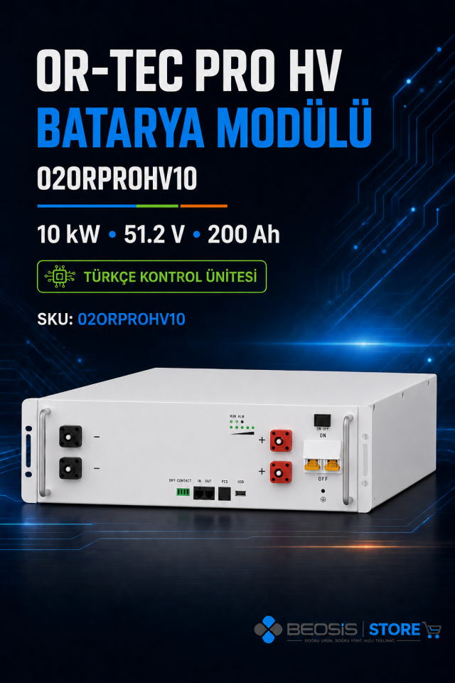 OR-TEC TÜRKÇE KONTROL ÜNİTESİ 02ORPROHV10 Pro HV 10Kw 51.2V 200Ah Batarya Modülü