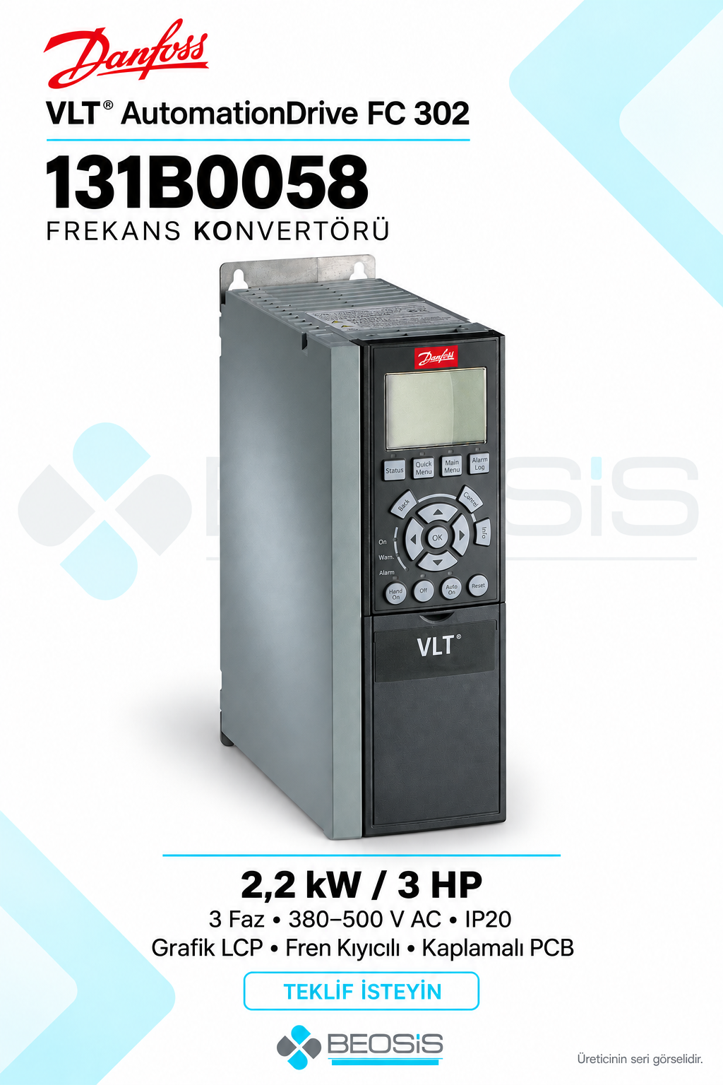 Danfoss 131B0058 VLT AutomationDrive FC 302 2,2 kW 380–500 V IP20 Grafik Panelli Motor Hız Kontrol Cihazı