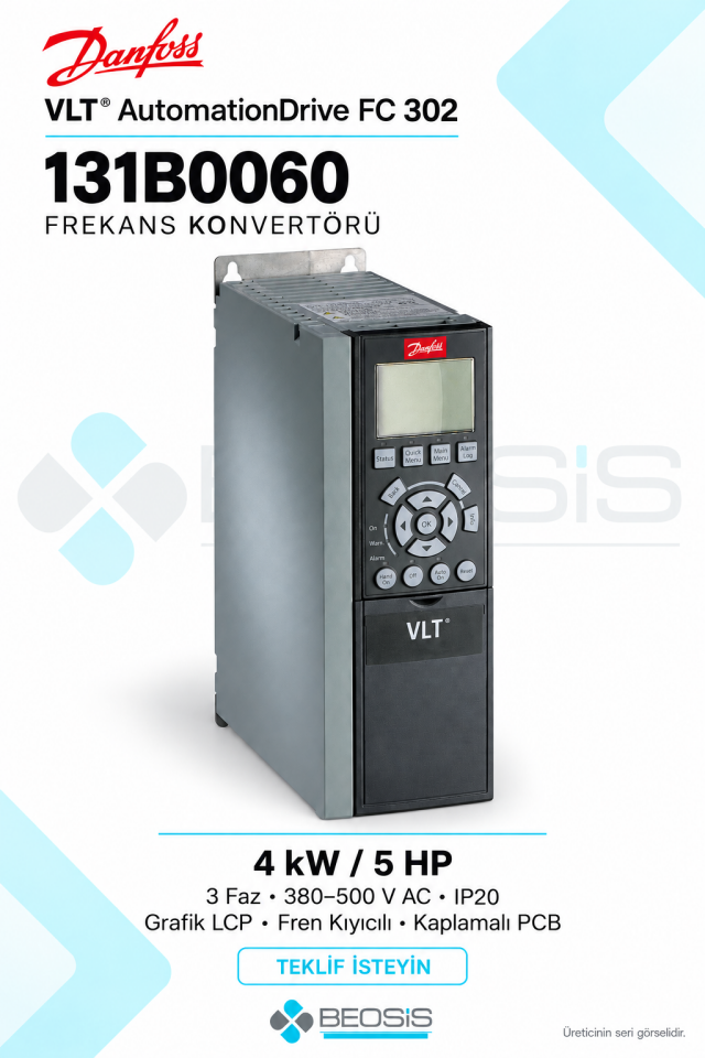 Danfoss 131B0060 VLT AutomationDrive FC 302 4 kW 380–500 V IP20 Grafik Panelli Motor Hız Kontrol Cihazı