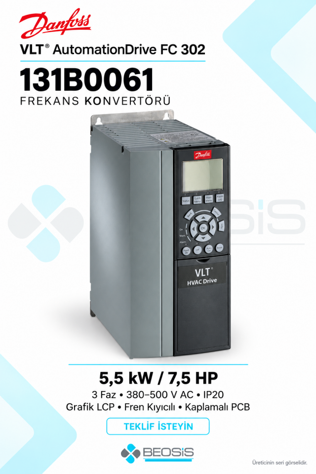 Danfoss 131B0061 VLT AutomationDrive FC 302 5,5 kW 380–500 V IP20 Grafik Panelli Motor Hız Kontrol Cihazı