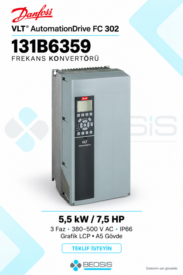 Danfoss 131B6359 VLT AutomationDrive FC 302 5,5 kW 380–500 V IP66 Grafik Panelli Motor Hız Kontrol Cihazı
