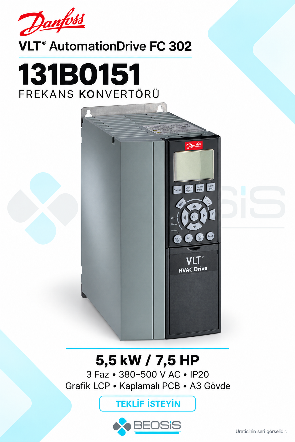 Danfoss 131B0151 VLT AutomationDrive FC 302 5,5 kW 380–500 V IP20 Grafik Panelli Motor Hız Kontrol Cihazı