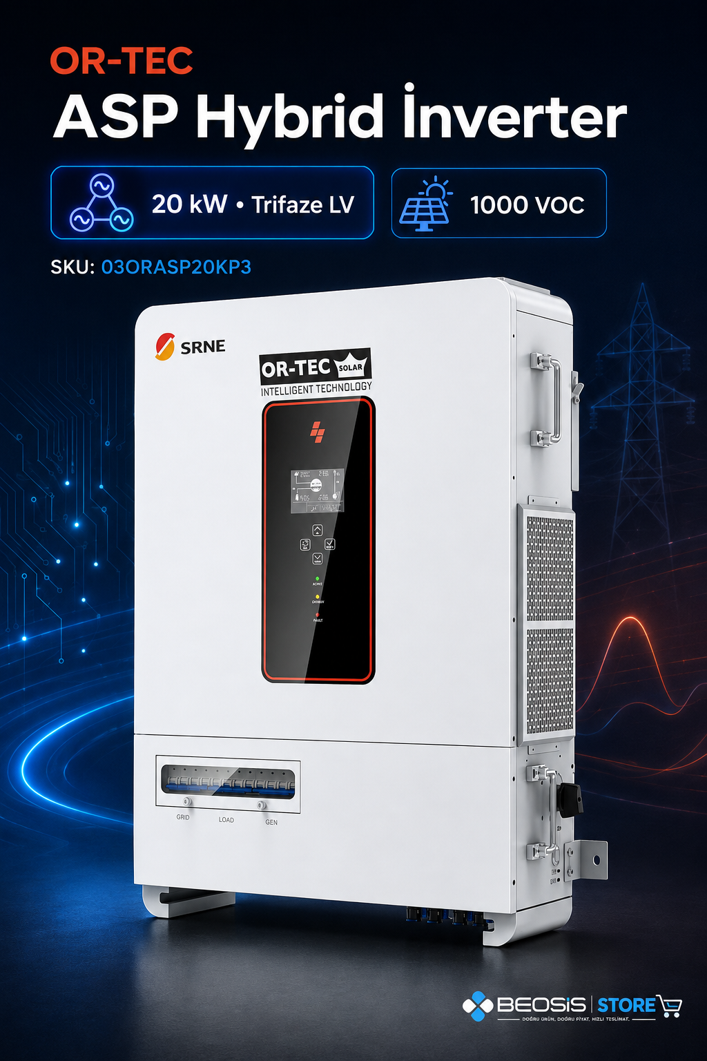 OR-TEC ASP HYBRID İNVERTER 03ORASP20KP3 ASP 20KW Trifaze LV HYBRID İnverter / 1000 VOC