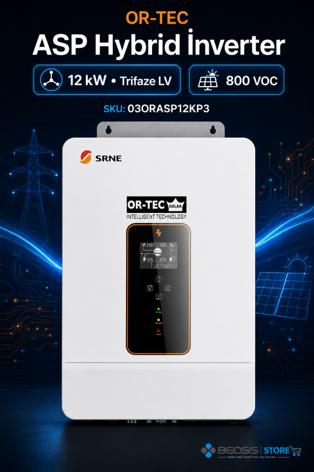 OR-TEC ASP HYBRID İNVERTER 03ORASP12KP3 ASP 12KW Trifaze LV HYBRID İnverter / 800 VOC