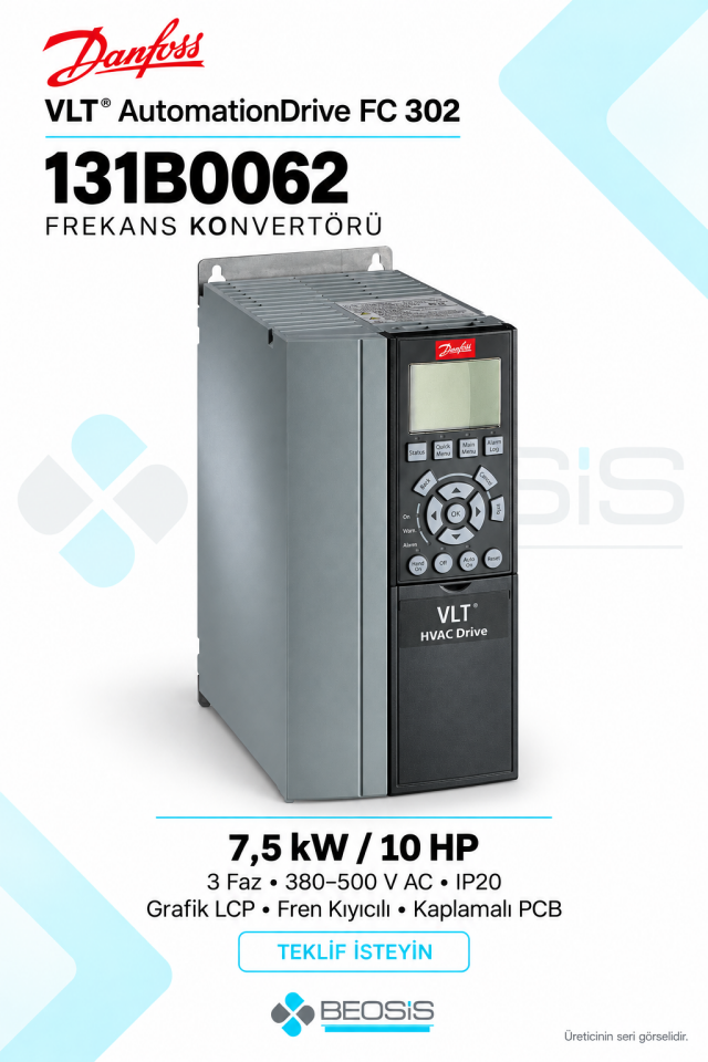 Danfoss 131B0062 VLT AutomationDrive FC 302 7,5 kW 380–500 V IP20 Grafik Panelli Motor Hız Kontrol Cihazı