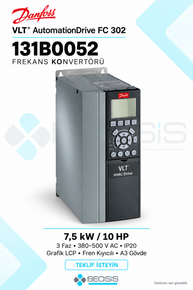 Danfoss 131B0052 VLT AutomationDrive FC 302 7,5 kW 380–500 V IP20 Grafik Panelli Motor Hız Kontrol Cihazı