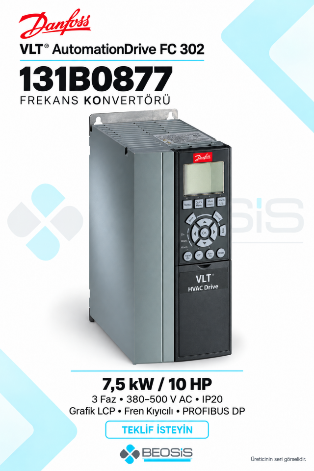 Danfoss 131B0877 VLT AutomationDrive FC 302 7,5 kW 380–500 V IP20 Grafik Panelli Motor Hız Kontrol Cihazı