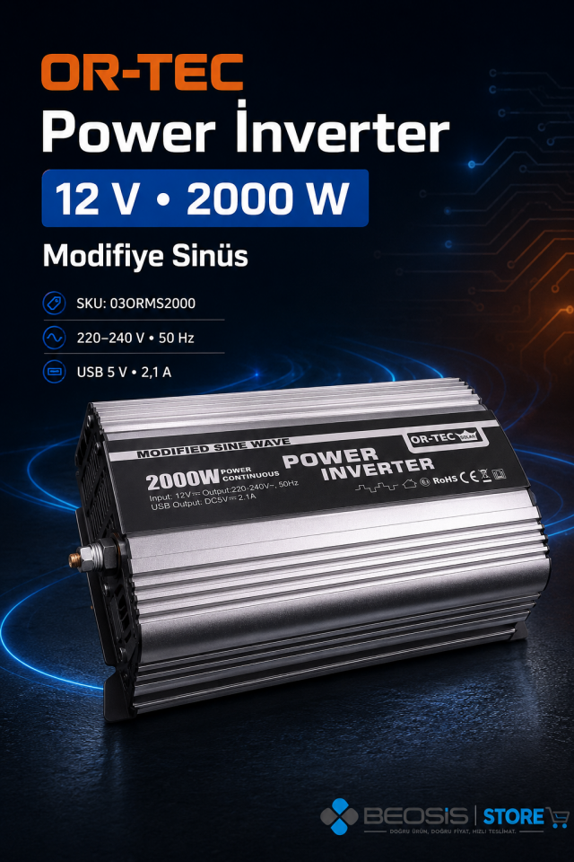 OR-TEC POWER İNVERTER 03ORMS2000 12 V 2000W MODİFİYE SİNÜS İNVERTER