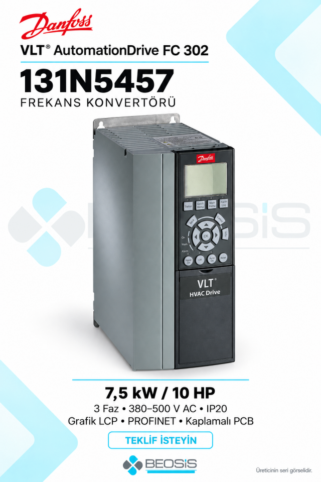 Danfoss 131N5457 VLT AutomationDrive FC 302 7,5 kW 380–500 V IP20 Grafik Panelli Motor Hız Kontrol Cihazı