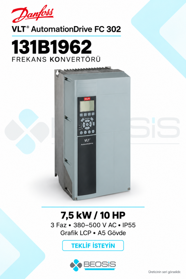 Danfoss 131B1962 VLT AutomationDrive FC 302 7,5 kW 380–500 V IP55 Grafik Panelli Motor Hız Kontrol Cihazı
