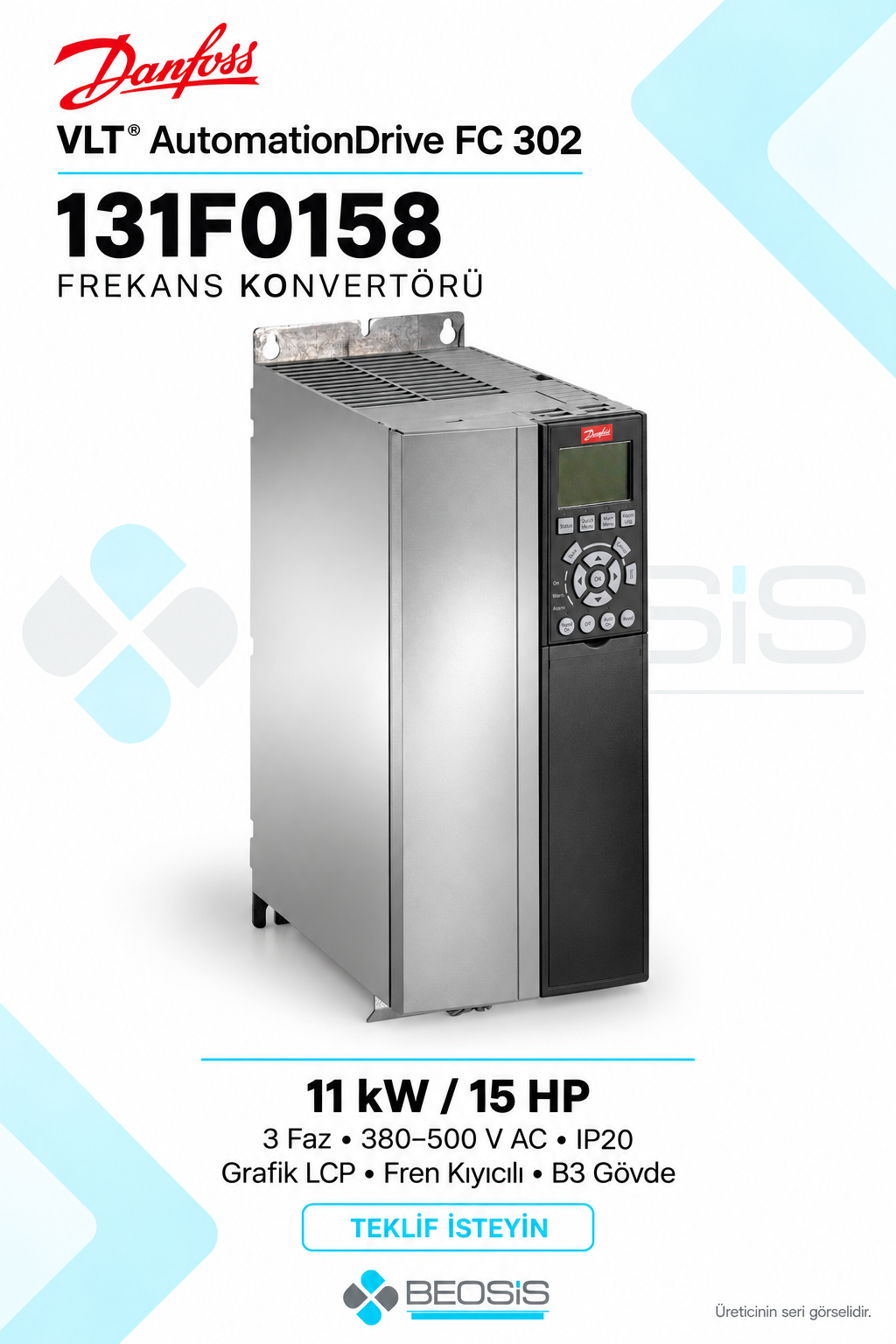 Danfoss 131F0158 VLT AutomationDrive FC 302 11 kW 380–500 V IP20 Grafik Panelli Motor Hız Kontrol Cihazı