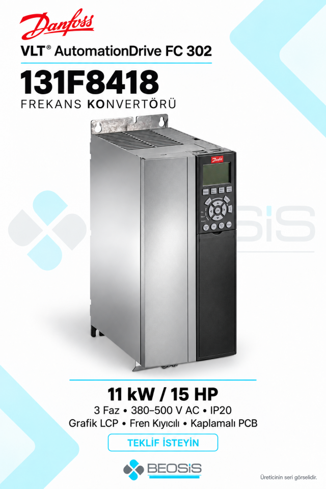 Danfoss 131F8418 VLT AutomationDrive FC 302 11 kW 380–500 V IP20 Grafik Panelli Motor Hız Kontrol Cihazı