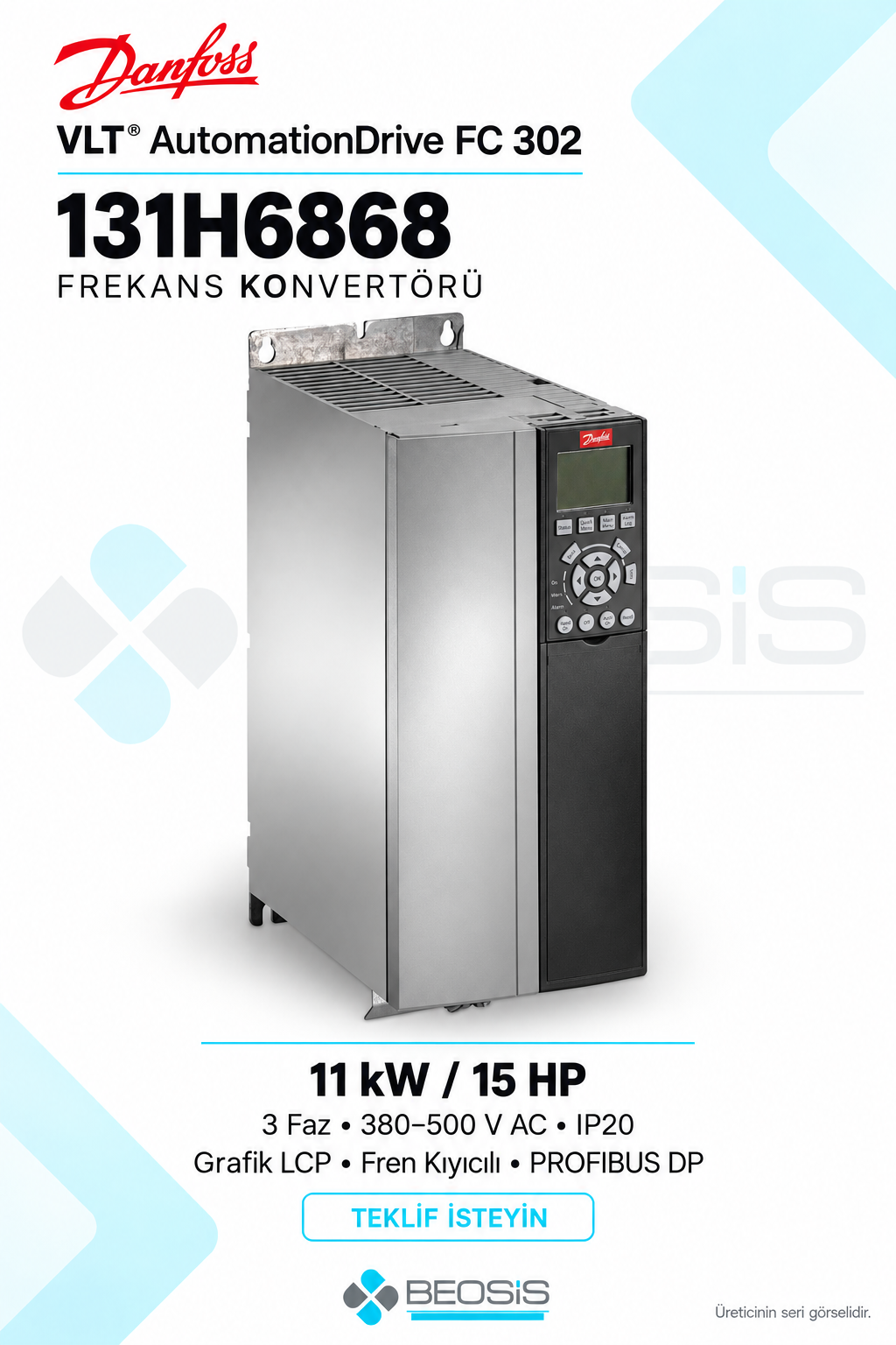 Danfoss 131H6868 VLT AutomationDrive FC 302 11 kW 380–500 V IP20 Grafik Panelli Motor Hız Kontrol Cihazı