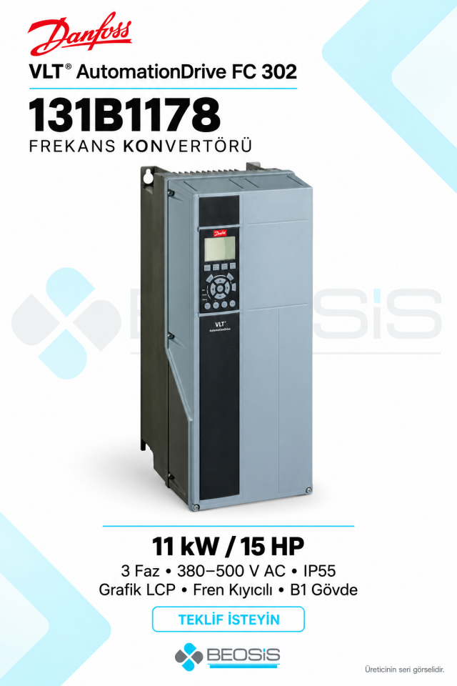 Danfoss 131B1178 VLT AutomationDrive FC 302 11 kW 380–500 V IP55 Grafik Panelli Motor Hız Kontrol Cihazı