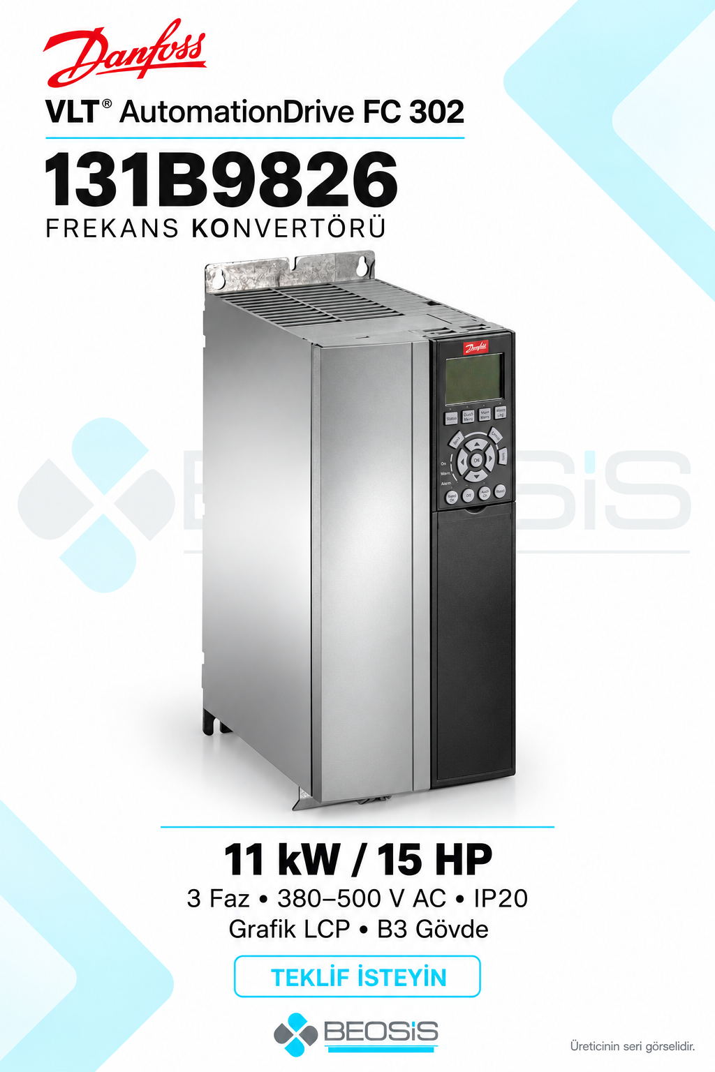 Danfoss 131B9826 VLT AutomationDrive FC 302 11 kW 380–500 V IP20 Grafik Panelli Motor Hız Kontrol Cihazı