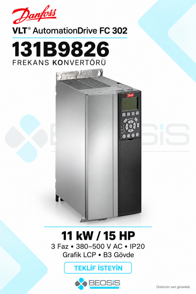 Danfoss 131B9826 VLT AutomationDrive FC 302 11 kW 380–500 V IP20 Grafik Panelli Motor Hız Kontrol Cihazı