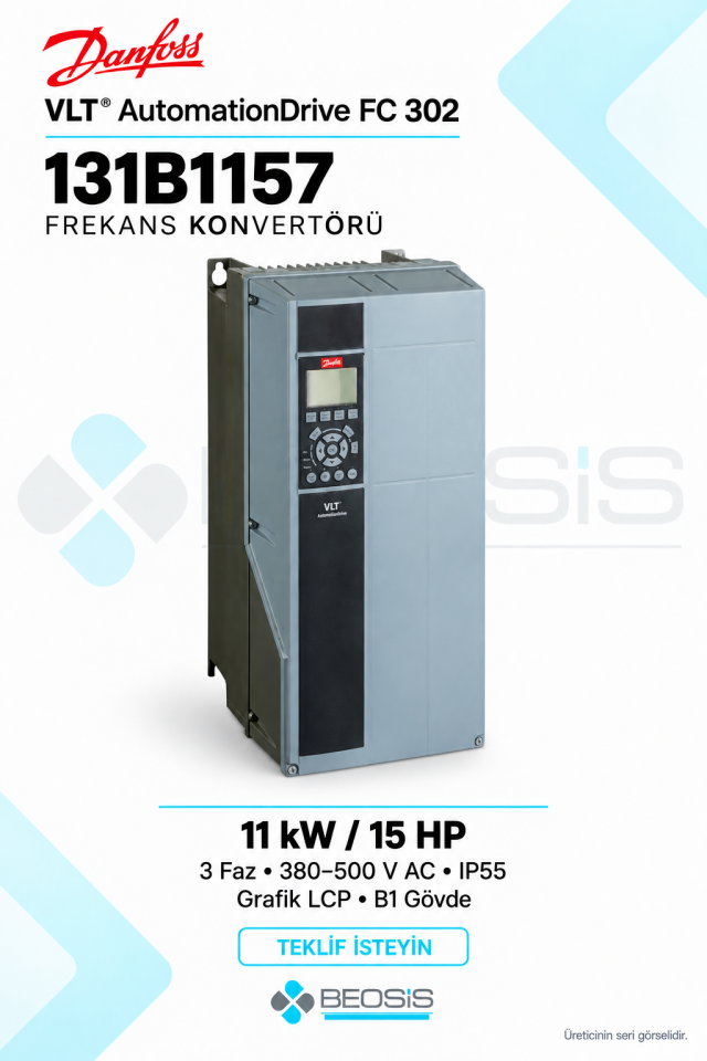 Danfoss 131B1157 VLT AutomationDrive FC 302 11 kW 380–500 V IP55 Grafik Panelli Motor Hız Kontrol Cihazı