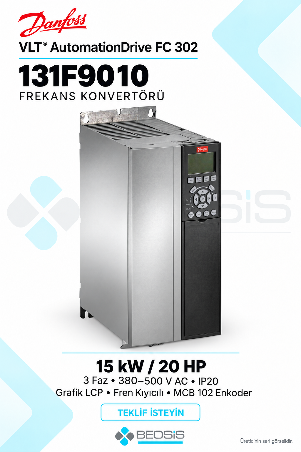 Danfoss 131F9010 VLT AutomationDrive FC 302 15 kW 380–500 V IP20 Grafik Panelli Motor Hız Kontrol Cihazı