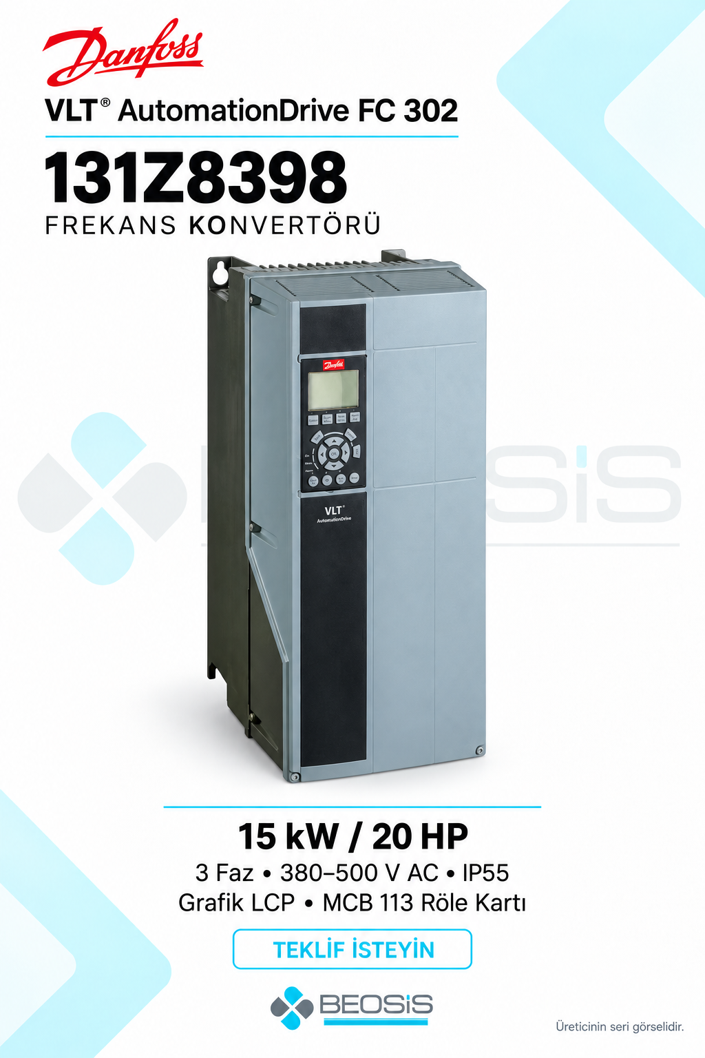 Danfoss 131Z8398 VLT AutomationDrive FC 302 15 kW 380–500 V IP55 Grafik Panelli Motor Hız Kontrol Cihazı