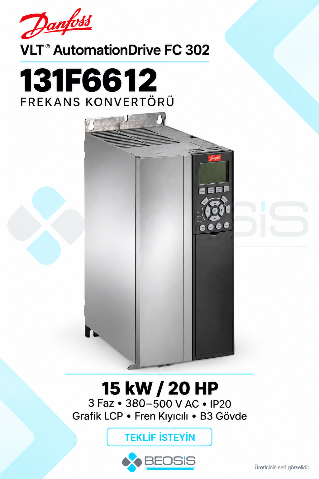 Danfoss 131F6612 VLT AutomationDrive FC 302 15 kW 380–500 V IP20 Grafik Panelli Motor Hız Kontrol Cihazı