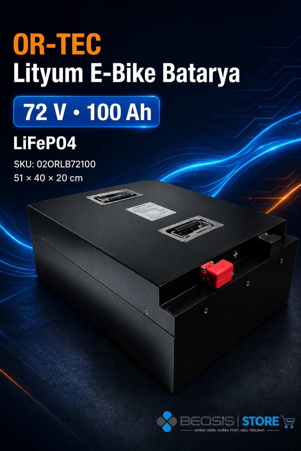 OR-TEC LİTYUM E-BİKE BATARYA 02ORLB72100 OR-TEC 72 V 100 Ah LiFePO4 E-BİKE BATARYA