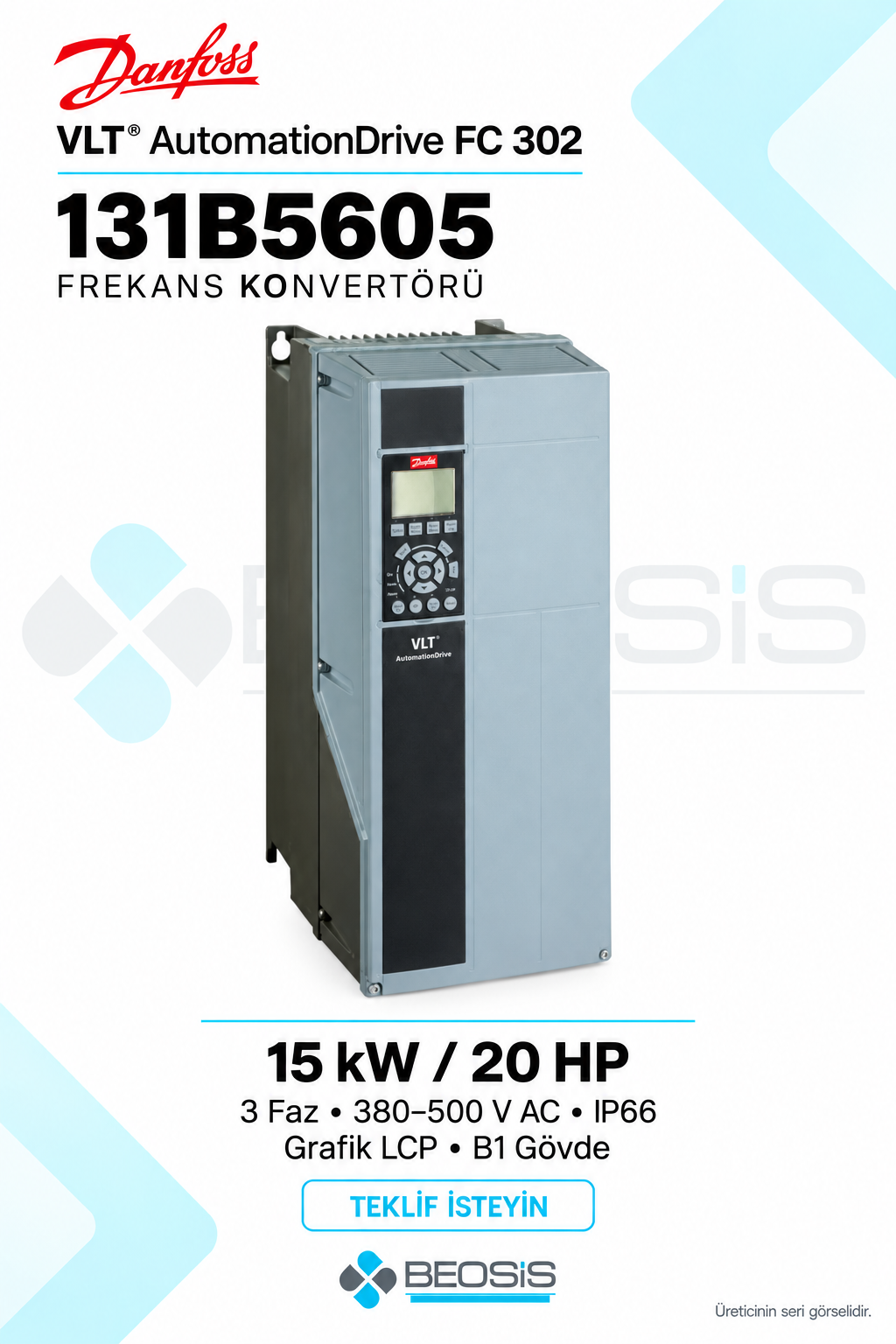Danfoss 131B5605 VLT AutomationDrive FC 302 15 kW 380–500 V IP66 Grafik Panelli Motor Hız Kontrol Cihazı