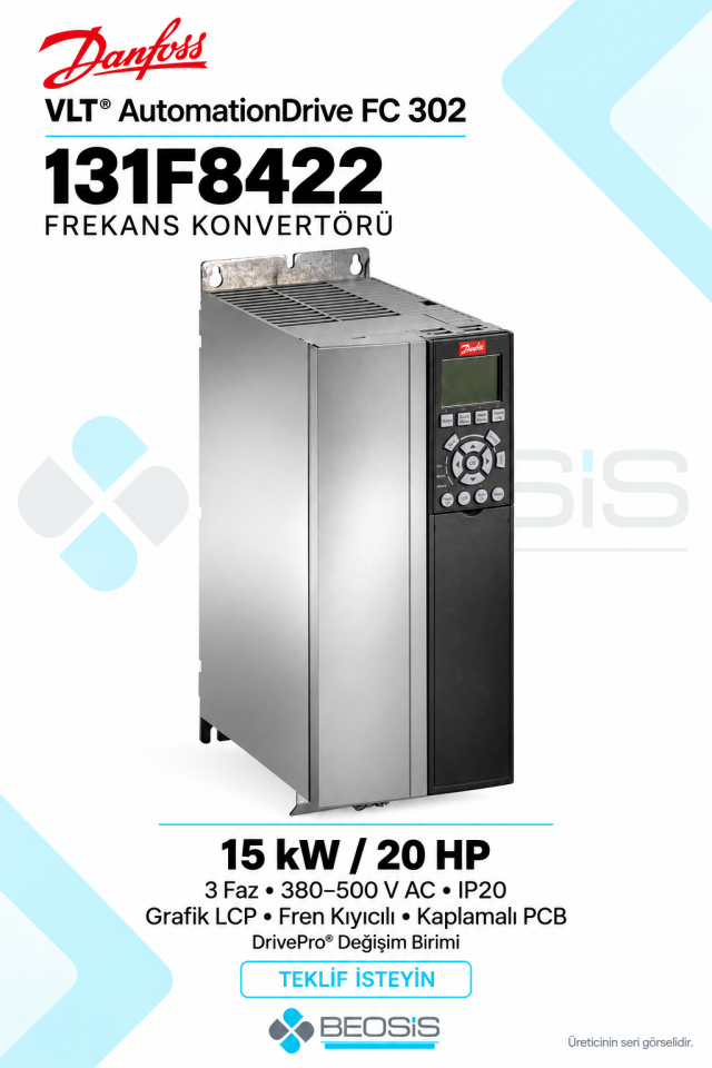 Danfoss 131F8422 VLT AutomationDrive FC 302 15 kW 380–500 V IP20 Grafik Panelli Motor Hız Kontrol Cihazı