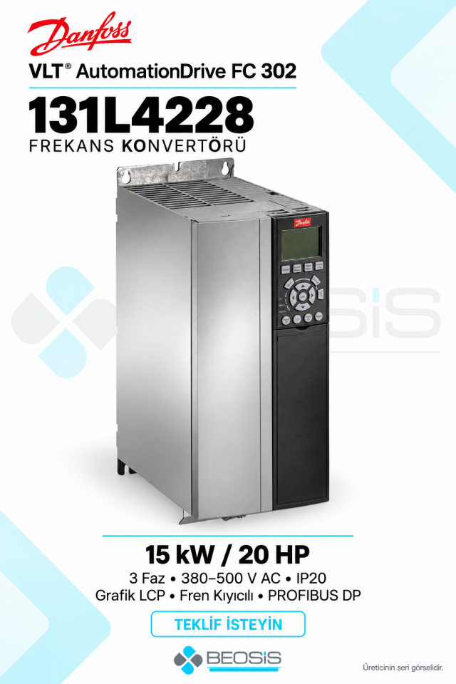 Danfoss 131L4228 VLT AutomationDrive FC 302 15 kW 380–500 V IP20 Grafik Panelli Motor Hız Kontrol Cihazı