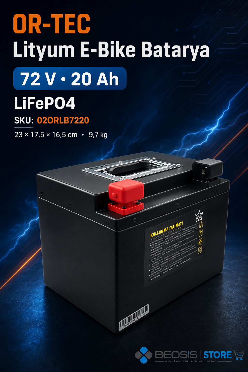 OR-TEC LİTYUM E-BİKE BATARYA 02ORLB7220 OR-TEC 72 V 20 Ah LiFePO4 E-BİKE BATARYA