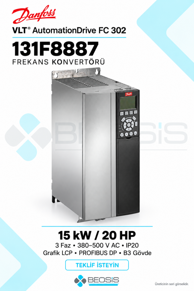 Danfoss 131F8887 VLT AutomationDrive FC 302 15 kW 380–500 V IP20 Grafik Panelli Motor Hız Kontrol Cihazı