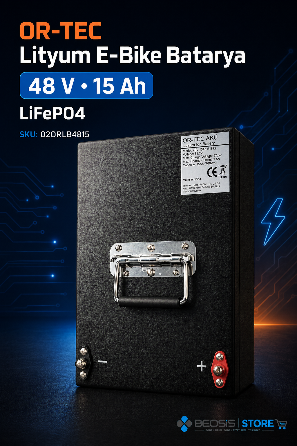 OR-TEC LİTYUM E-BİKE BATARYA 02ORLB4815 OR-TEC 48 V 15 Ah LiFePO4 E-BİKE BATARYA