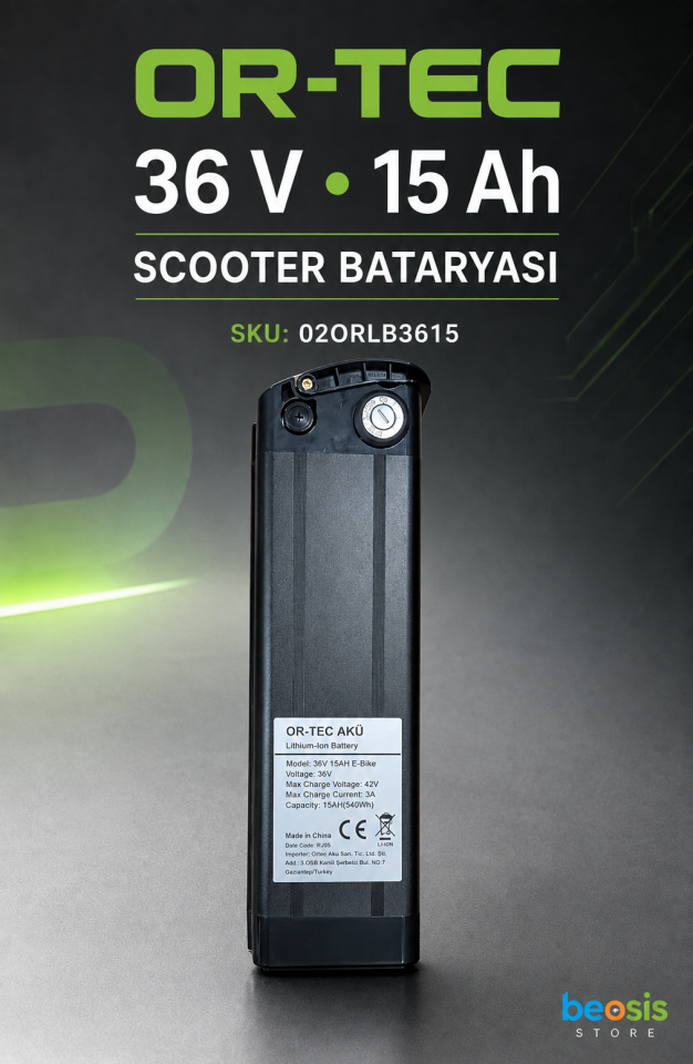 OR-TEC LİTYUM E-BİKE BATARYA 02ORLB3615 OR-TEC 36 V 15 Ah SCOOTER BATARYA