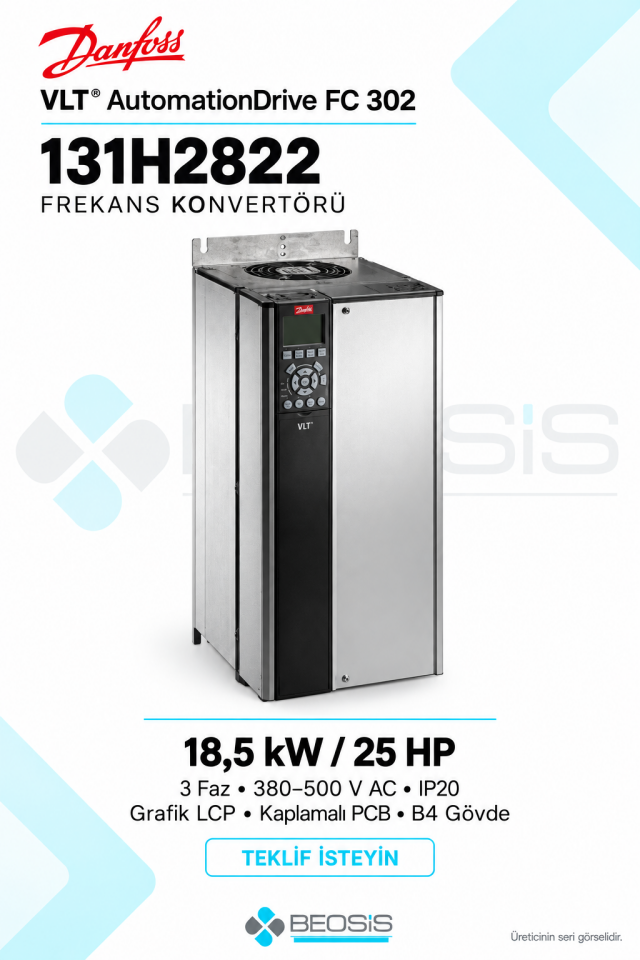 Danfoss 131H2822 VLT AutomationDrive FC 302 18,5 kW 380–500 V IP20 Grafik Panelli Motor Hız Kontrol Cihazı