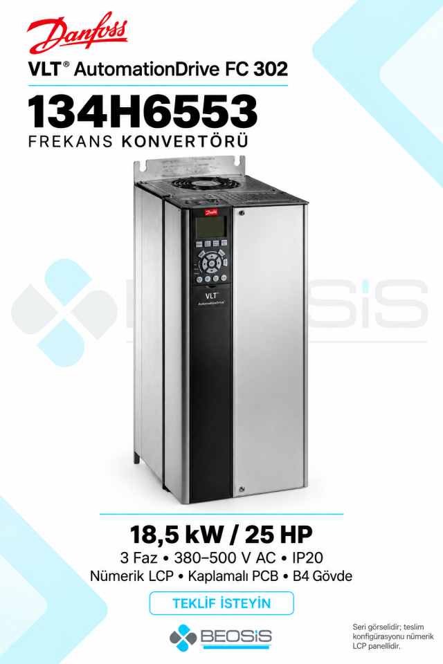 Danfoss 134H6553 VLT AutomationDrive FC 302 18,5 kW 380–500 V IP20 Nümerik Panelli Motor Hız Kontrol Cihazı