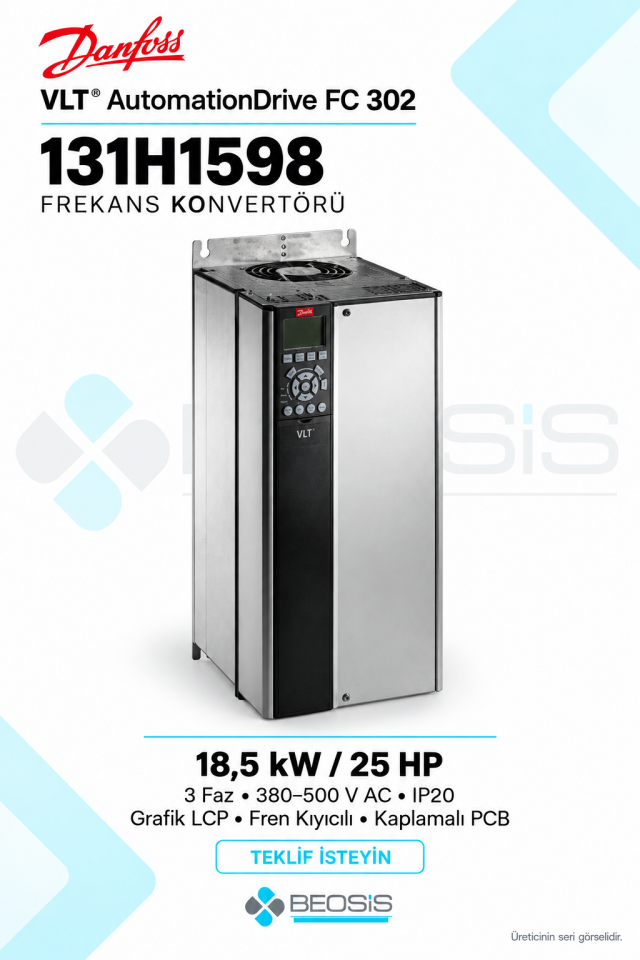 Danfoss 131H1598 VLT AutomationDrive FC 302 18,5 kW 380–500 V IP20 Grafik Panelli Motor Hız Kontrol Cihazı
