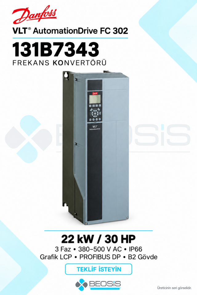 Danfoss 131B7343 VLT AutomationDrive FC 302 22 kW 380–500 V IP66 Grafik Panelli Motor Hız Kontrol Cihazı