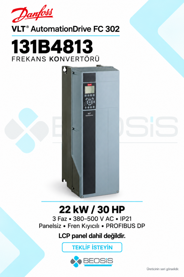 Danfoss 131B4813 VLT AutomationDrive FC 302 22 kW 380–500 V IP21 Panelsiz Motor Hız Kontrol Cihazı