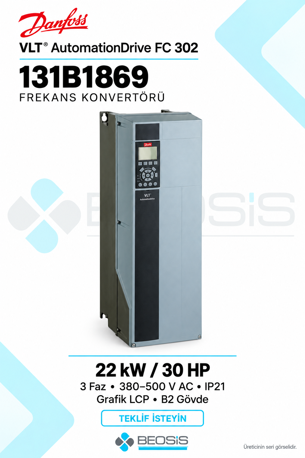 Danfoss 131B1869 VLT AutomationDrive FC 302 22 kW 380–500 V IP21 Grafik Panelli Motor Hız Kontrol Cihazı