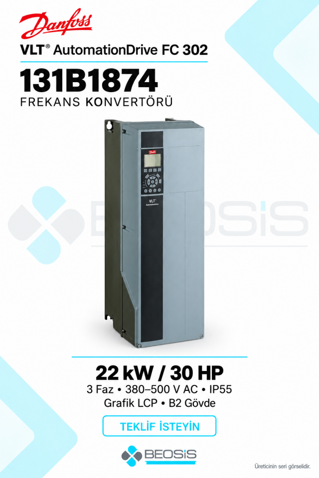 Danfoss 131B1874 VLT AutomationDrive FC 302 22 kW 380–500 V IP55 Grafik Panelli Motor Hız Kontrol Cihazı