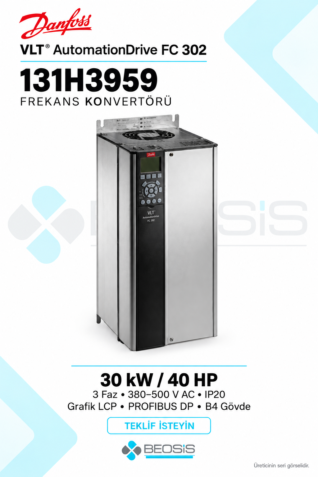 Danfoss 131H3959 VLT AutomationDrive FC 302 30 kW 380–500 V IP20 Grafik Panelli Motor Hız Kontrol Cihazı