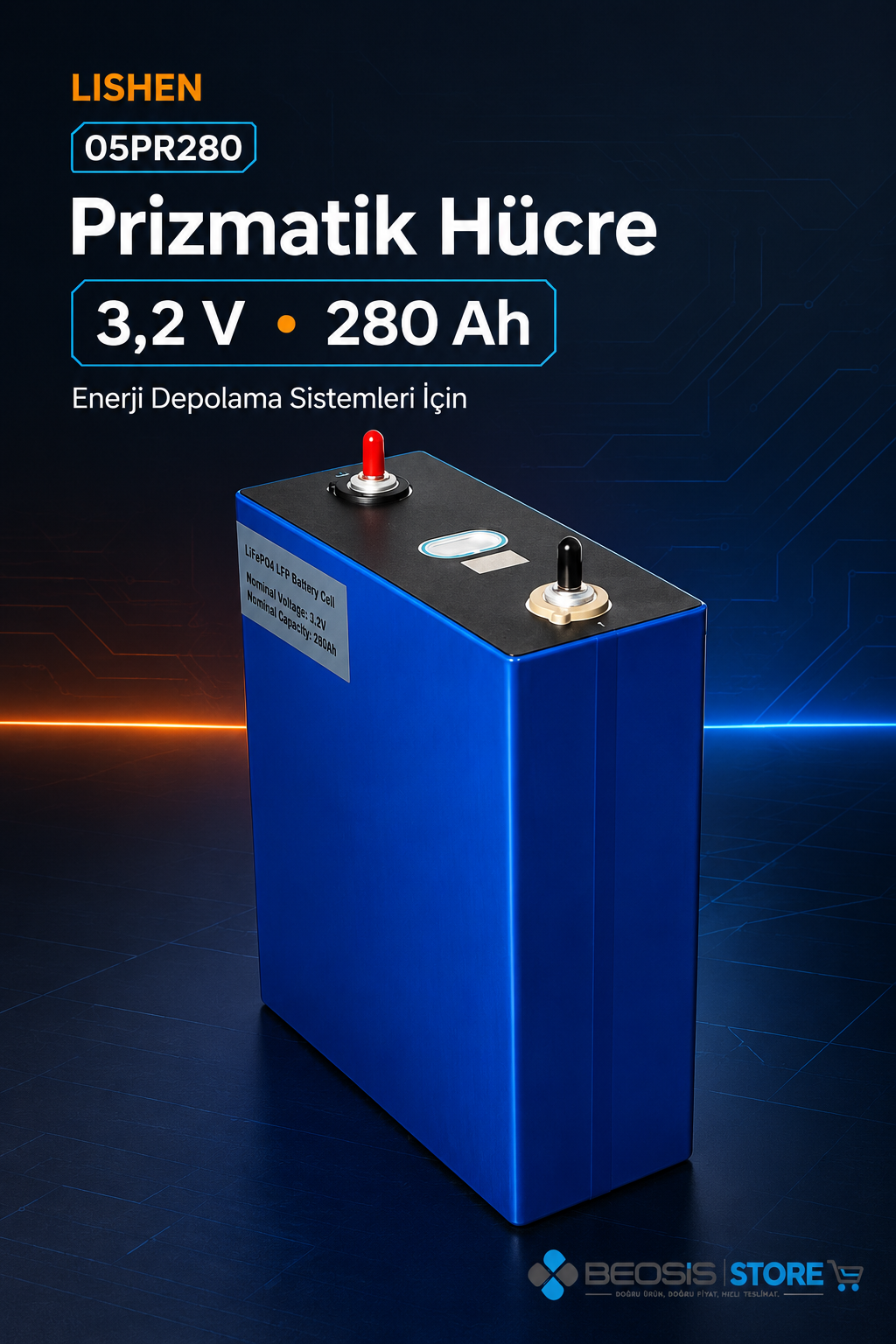 OR-TEC PRİZMATİK HÜCRE 05PR280 LİSHEN 3.2V 280Ah PRİZMATİK HÜCRE