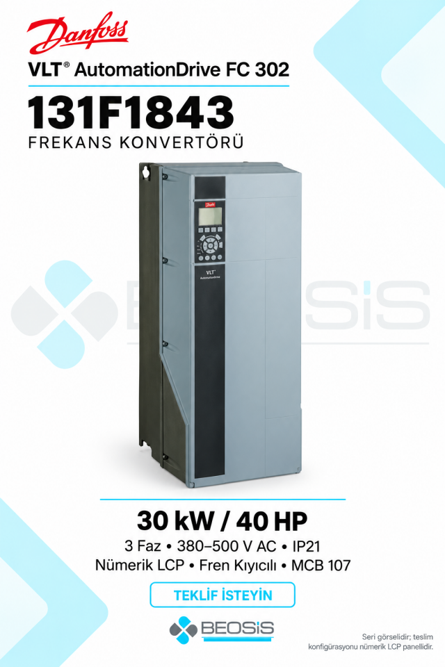 Danfoss 131F1843 VLT AutomationDrive FC 302 30 kW 380–500 V IP21 Nümerik Panelli Motor Hız Kontrol Cihazı