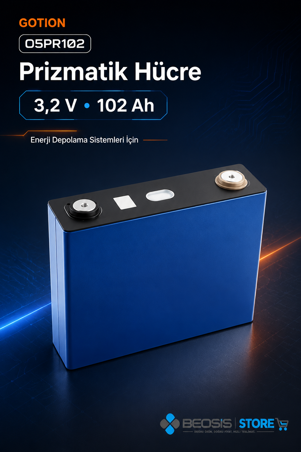 OR-TEC PRİZMATİK HÜCRE 05PR102 GOTION 3.2V 102Ah PRİZMATİK HÜCRE