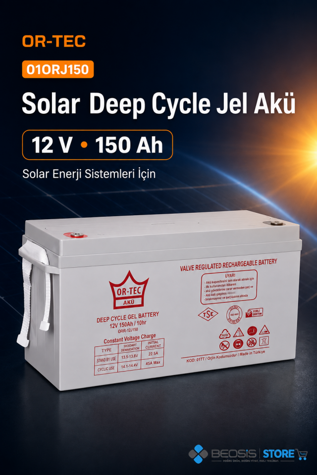 OR-TEC SOLAR JEL AKÜ 01ORJ150 OR-TEC 12 V 150 Ah DEEP CYCLE JEL AKÜ