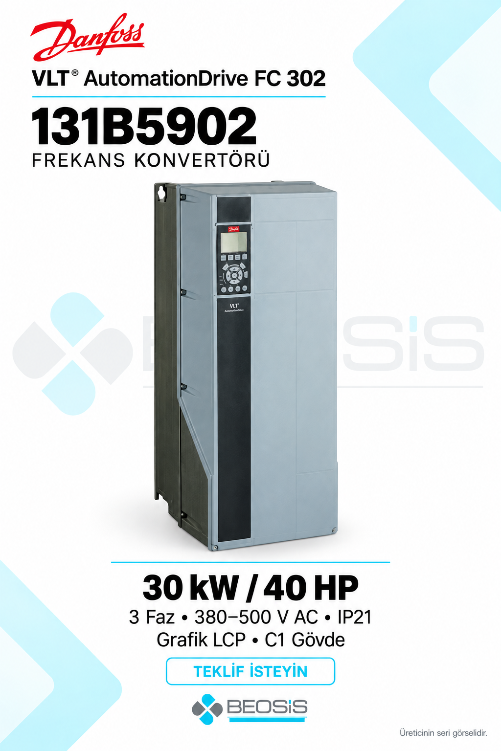 Danfoss 131B5902 VLT AutomationDrive FC 302 30 kW 380–500 V IP21 Grafik Panelli Motor Hız Kontrol Cihazı