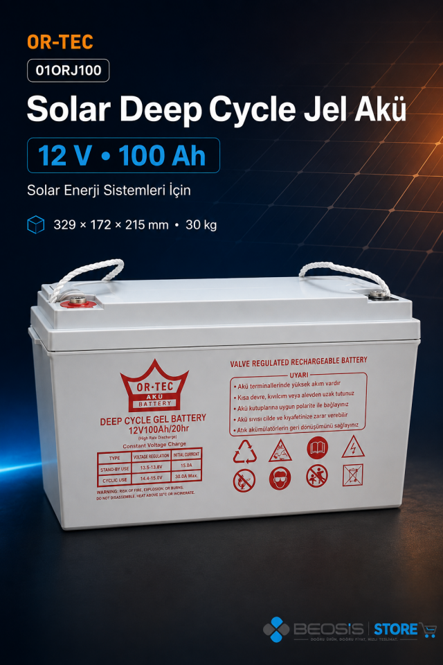 OR-TEC SOLAR JEL AKÜ 01ORJ100 OR-TEC 12 V 100 Ah DEEP CYCLE JEL AKÜ