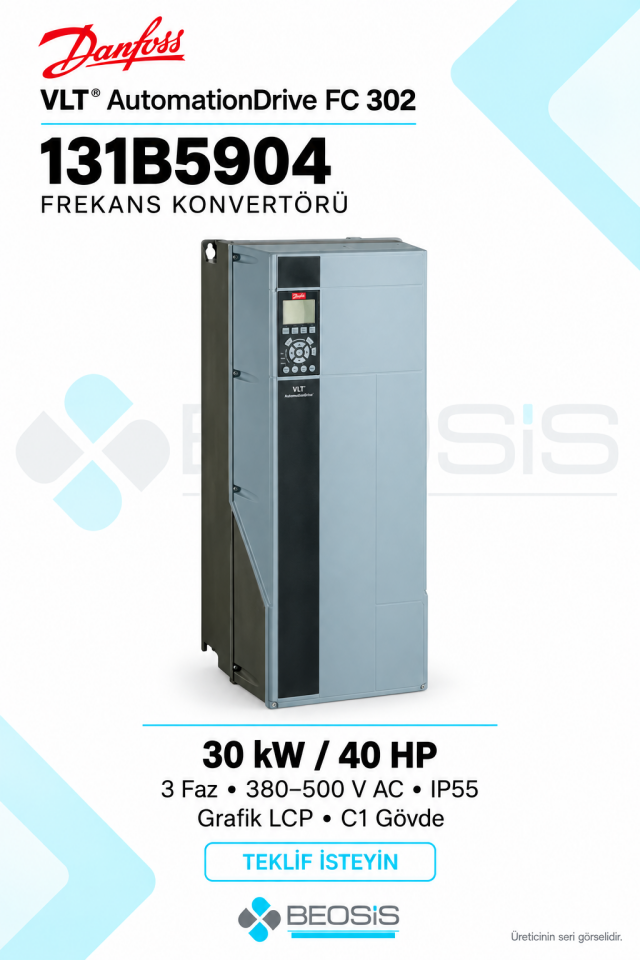 Danfoss 131B5904 VLT AutomationDrive FC 302 30 kW 380–500 V IP55 Grafik Panelli Motor Hız Kontrol Cihazı