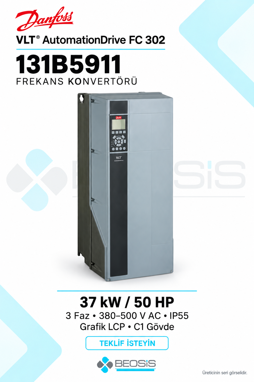 Danfoss 131B5911 VLT AutomationDrive FC 302 37 kW 380–500 V IP55 Grafik Panelli Motor Hız Kontrol Cihazı